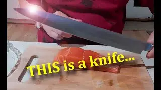 Making sashimi salmon at home, with a 13 inch knife