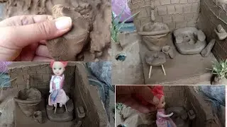 Funny miniature toilet with doll,miti ki washroom ,