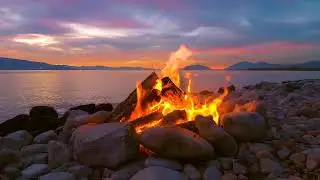 Lakeside Bonfire at Night 🔥 Calm Fire Sounds for Sleep & Relaxation