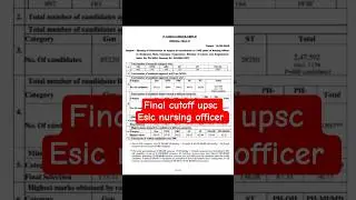 final cutoff upsc esic nursing officer result 2024 exam