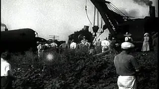 Tangled wreck of an Illinois Central train at Covington in Tennessee. HD Stock Footage