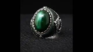 Mens Green Tiger Eye Silver Statement Ring