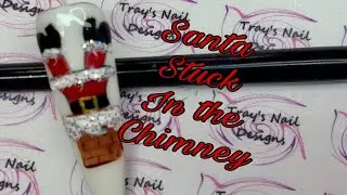 Santa Stuck In the Chimney Nail Art Design. Hand Drawn with 3D Glitter Detail. NAIL ART CHRISTMAS