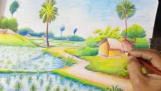 Landscape drawing with colorpencil#nandonikart  #colorpencildrawing #landscapeart