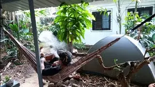 Post smoke sesh backyard afternoon chill, just vibin'.. 🥷🏡