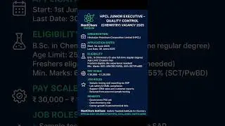 🔬 HPCL Junior Executive &ndash; Quality Control (Chemistry) Vacancy 2025 #chemistrycareer #govtjobs2025