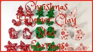 Silkscreen Christmas Polymer Clay Stud Earrings