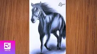 How to draw black shiny horse || sketch of black horse  || easy and step by step