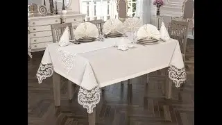 Crown Linen Fransız G&uuml;p&uuml;rl&uuml; Masa &Ouml;rt&uuml;s&uuml; Takımı 26 Par&ccedil;a Krem