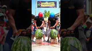 Giant Watermelon Cutting Challenge! Chainsaw Battle🔥🍉 #watermelon #challenge #chainsaw