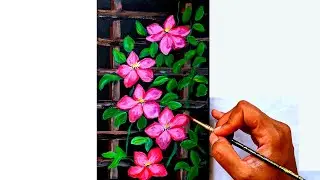 Pink Clematis flowers | Acrylic painting for beginners