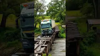 MAN Truck's Risky River Crossing! #BridgeCrossing #TruckingAdventures #MANTruck  #WoodenBridge!