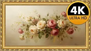 Luxury Floral Rose Oil Painting in Gold Frame for TV Screensaver | Elegant Classic Art 4K