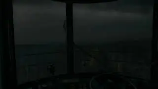 Crane Cabin at Rainy Harbor Night | Dark Clouds Above | Distant Thunder Ambience