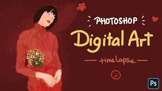 Photoshop digital art timelapse 🌹 Girl in red ❤️