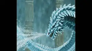This image shows a large, icy dragon-like creature breathing a powerful blast of ice or frost 
