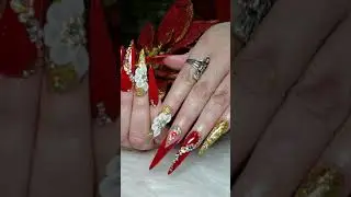Incre&iacute;ble set en rojo utilizando Cherry Acrylic Powder. 😍 💅