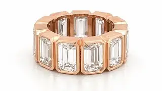 14K Gold 8.6MM Lab Grown Emerald Bezel Diamond Eternity Band