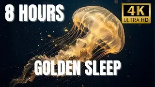 Golden Glow Lullaby ✨ 8 Hours Luxury Deep Sleep Music with Gold Jellyfish ♫ Brain Development 4K