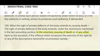 INDIAN PENAL CODE Sections 96&ndash;106: Right of Private Defence of Body and Property Extent .
