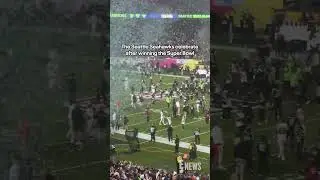 All the Seattle Seahawks do is win. 🎉The team celebrates their Super Bowl victory on the field.