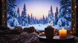 Cozy Winter Window View with Hot Chocolate & Candle | 4K Relaxing Ambience for Sleep, Study