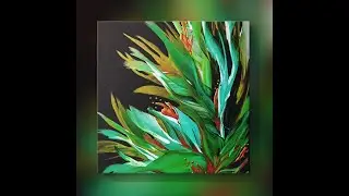 (829) Green Goddess Deep Sea Botanical Fluid Art with Copper Accents!