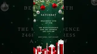 Animated Neon Green Glitter Ornaments Christmas Party Video Invite by URCordiallyInvited