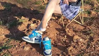 Blue NIKE AJ sneakers and white socks wet and muddy(ENG)(Full video 24m01s)
