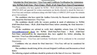 Andhra University Research Admissions - 2019 (APRCET - 2019) Certificate Verification.