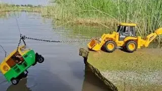 Bajaj Auto Rickshaw River Accident Pulling Out JCB | Jcb Cartoon | Cartoon Cartoon | Tractor Cartoon