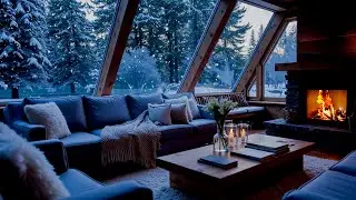 Winter Piano Music in a Cozy White Room ❄️ Snowy Window & Fireplace Ambience for Stress Relief
