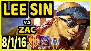 ODDORANGE (LEE SIN) vs ZAC - 8/1/16 KDA JUNGLE GAMEPLAY - NA Ranked GRANDMASTER