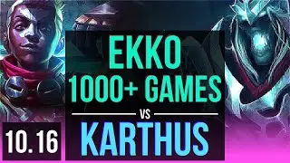 EKKO vs KARTHUS (MID) | 1000+ games, Triple Kill, KDA 9/2/5, Legendary | EUW Grandmaster | v10.16