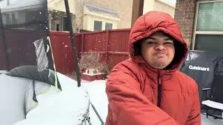 Jason is enjoying at snow outside at home on 01/25/25
