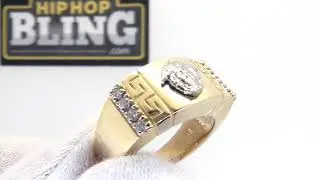 10K Gold 2 Tone Medusa Greek Bar Pattern CZ Ring | SMR0181