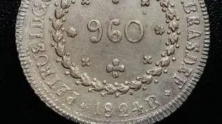 Raro - Patac&atilde;o 960 REIS 1824 B - P-509 - Prata (.896) - 26,89 g - 40 mm - IMPERIO D.PEDRO I.