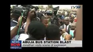 Jonathan at the scene of Abuja bus station bomb blast scene