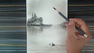 How to draw beautiful nature landscape / ducks drawing by pencil.