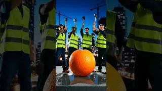 Engineers Smash Giant Orange on Construction Site 🍊🏗️ | Epic City Crush #orange #FruitSmash #shorts