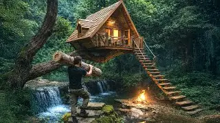 Man Build a Log Cabin Suspended Over Water | Start to Finish by@BushcraftIdeas-e9q