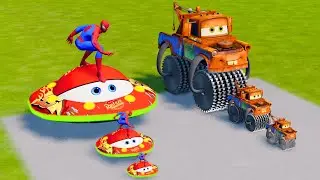 Big & Small McQueen Spiderman & Mater VS Train | BeamNG.drive