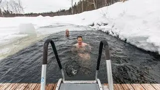 Ice dipping at Aurora Village Ivalo Lapland Finland!