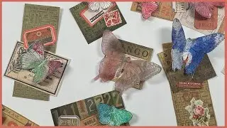 Junk journal embellishments Tim Holtz ephemera tickets watercolor vellum butterflies papercraft