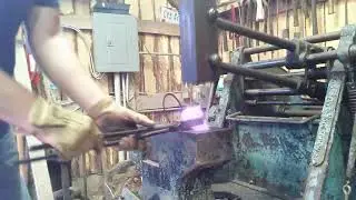Checking hardy tool fit on blacker power hammer anvil