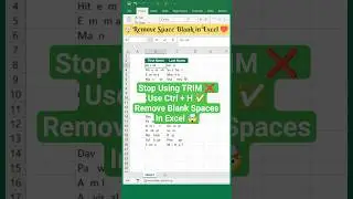 Stop Using TRIM ❌ Use Ctrl + H ✅ Remove Space Blank in Excel in Seconds 🔥#shorts