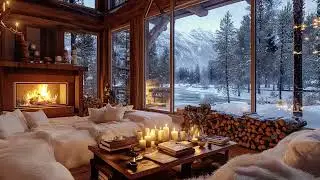 Cozy Fireplace Ambience for Relaxation | Winter Blizzard Outside Remote Wilderness Cabin Snowy Night
