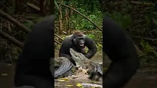 A Mother&rsquo;s Fury: Gorilla Fights Crocodile to Save Her Baby!