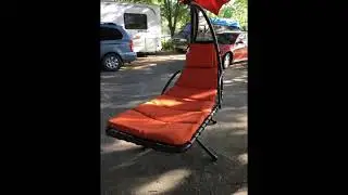 Best Choice Products Outdoor Hanging Curved Steel Chaise Lounge Chair Swing w Built in Pillow and Re