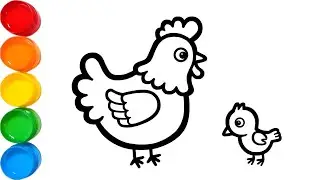 A Chicken, a Chick and a Rooster Drawing 🐔🐥🐓 | Easy Farm Animals for Kids